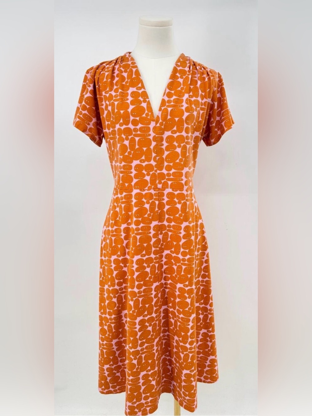 Nooworks Greta Dress Pebble People Orange Pink Short Sleeve Cotton Midi 2XL XXL